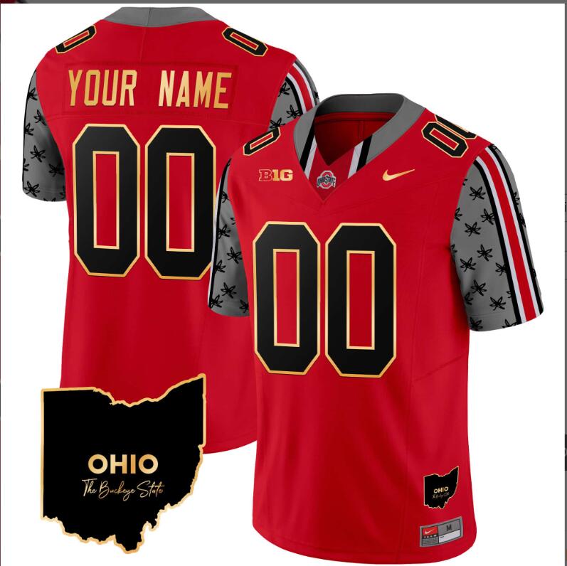 Men Ohio State Buckeyes 2024 Home Patch Gold Trim Vapor red Limited Custom NCAA jerseys->customized nfl jersey->Custom Jersey